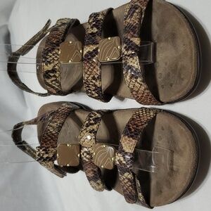 Vionic snakeskin print comfort sandals tan brown amber